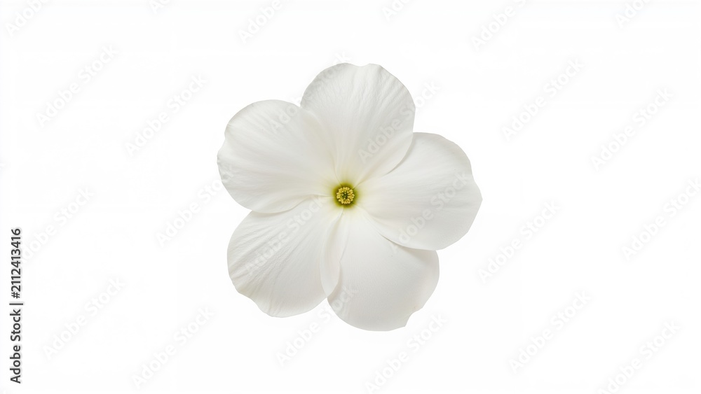 Obraz premium White flower with delicate petals on a plain white background. Nature and floral concept. Botanical and elegance. The concept of natural beauty and purity.