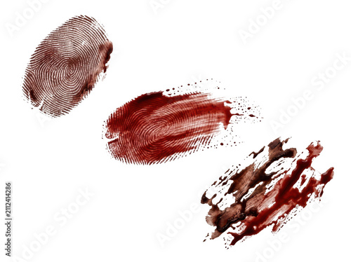Red bloody fingerprints and smudges isolated on transparent background. Halloween horror graphic resource.