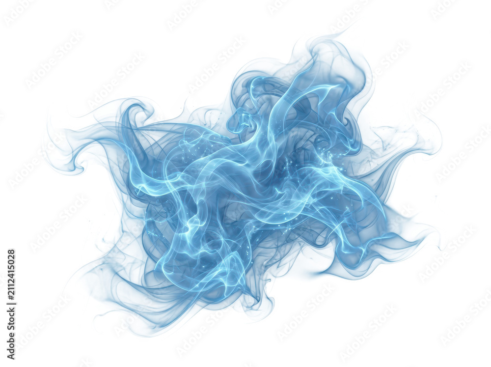 Fototapeta premium Blue smoke swirls and mystical energy isolated on transparent background. Fantasy magical element for graphic design.