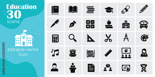 Fotografie A comprehensive collection of thirty high quality education themed custom icons