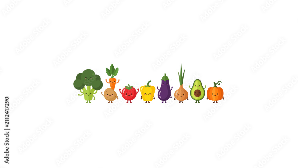 Fototapeta premium Cute Cartoon Vegetable Characters Illustration Set