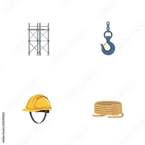 Obraz na plátně Construction site equipment collection featuring scaffolding tower, metal liftin