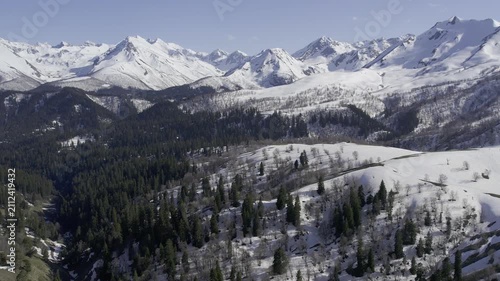 A drone video of the Caucasus Mountains, the Dzhily‑Su Valley, and the Pkhia Pass, Arkhyz, Russia, 2026.

