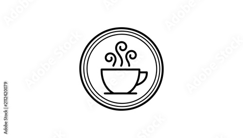 Quadro su tela Espresso cup with coffee beans inside vintage circular badge, Barista badge feat