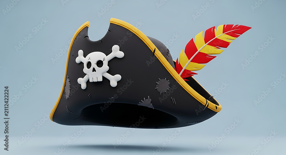 Naklejka premium Pixel art pirate hat with skull and crossbones symbol