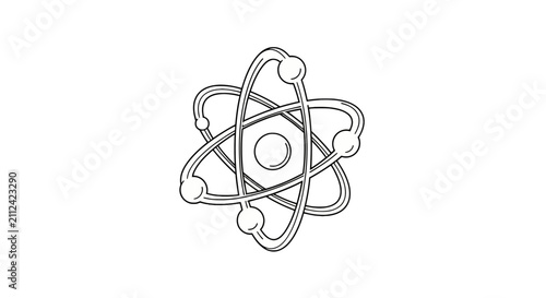 Fotografie Atom symbol with nucleus and orbiting electrons