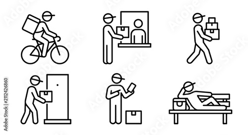 Canvas Print Courier bike delivery worker icon set vector illustration