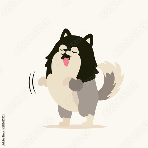 Happy cartoon dog with fluffy tail wagging its tail blissfully
