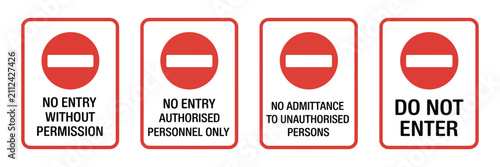 No entry authorised personnel sign with restricted access prohibition stop hand and safety symbols for secure areas vector illustration