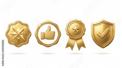 Gold seller badges on white background. Premium quality guarantee icons for e-commerce.