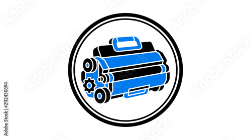 Blue Toner Cartridge Icon in Circle, Technology and Printing Concept