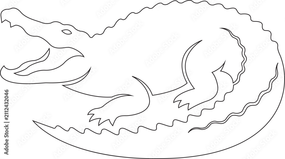 Obraz premium Minimalist Line Art Vector Illustration of a Fierce Crocodile Mouth Open for Wildlife Design Projects