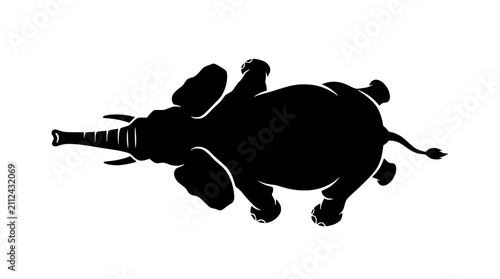 Top View Silhouette of Elephant Lying Down Isolated on White Background