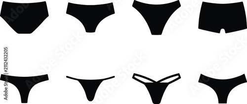 Cuadro en lienzo Women Panties Styles Collection Pitch Black Solid Silhouette Vector CAD Drawing
