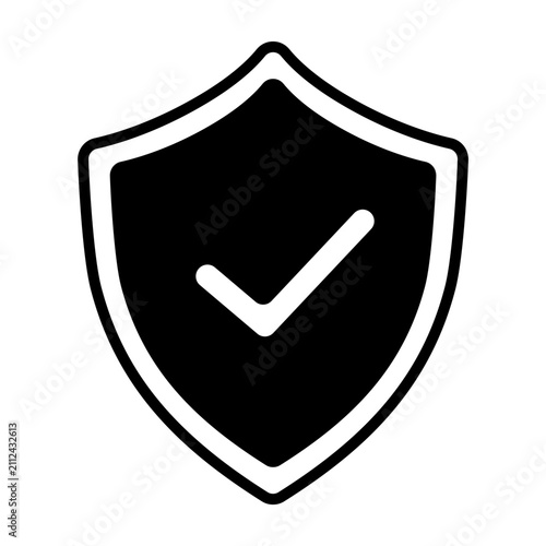 Shield Icon with Check Mark Vector. Security Protection Verification Safety Approval Symbol Illustration Design Isolated on White Background