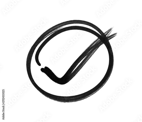 Fotografía Check mark inside circle, hand-drawn brush stroke tick symbol, approval verifica