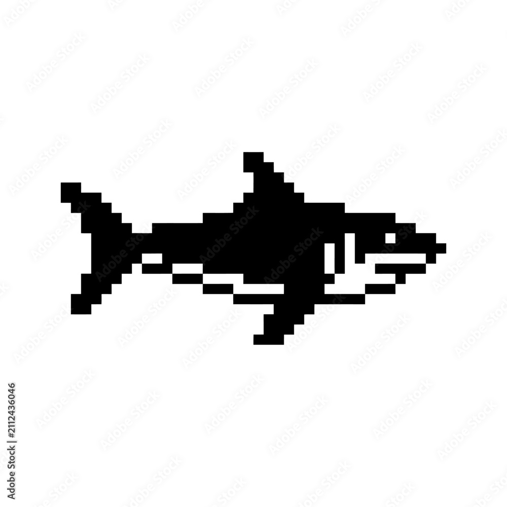 Fototapeta premium Shark fish predator pixel art icon