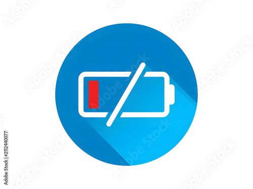 Battery icon with a slash symbol indicating low or no power isolated on transparent background