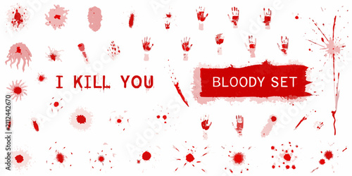 Canvastavla blood splatter vector pattern on white background bloody handprint grunge horror