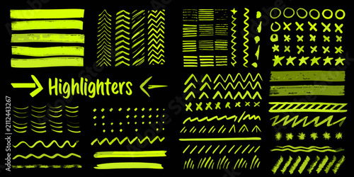 highlighter brush strokes vector pattern on black background neon yellow design graphic element