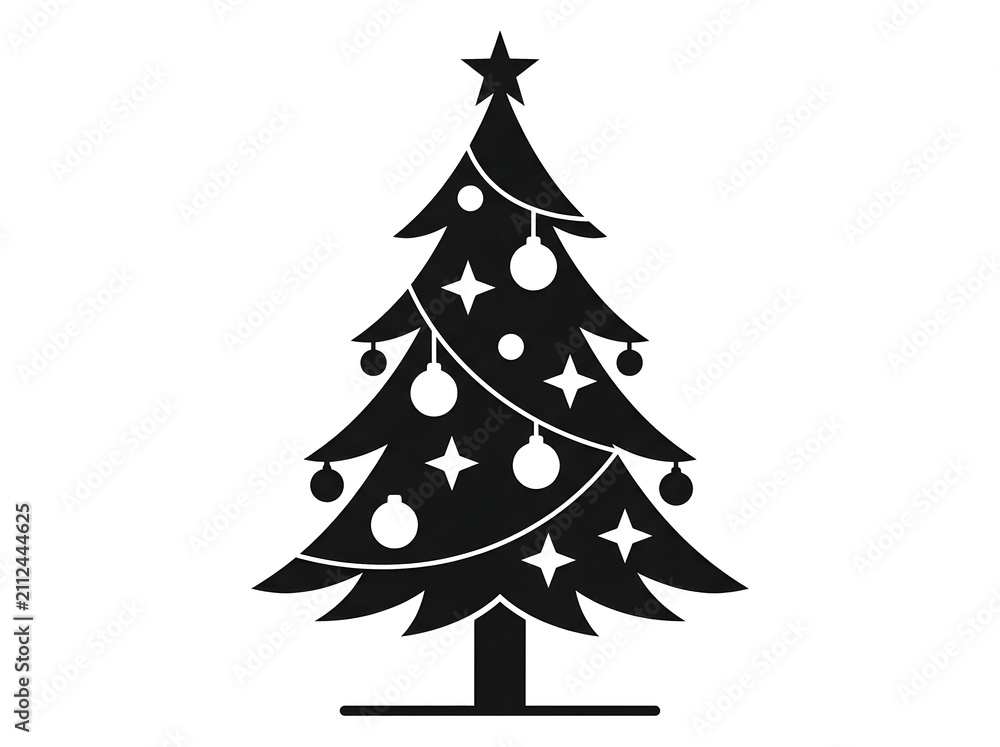 Fototapeta premium Christmas tree icon with ornaments and star isolated on transparent background