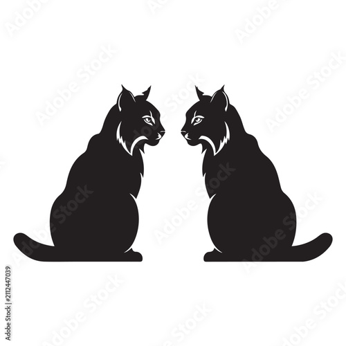 Obraz na plátně Lynx silhouette pair facing each other vector illustration for wildlife branding