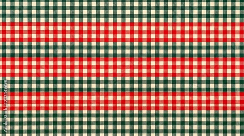 Seamless red and green checkered fabric pattern for festive holiday textile design and background texture