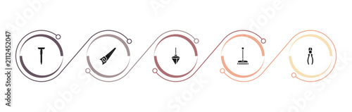 Fotografie filled construction tools icons set - nail, saw, plumb bob, gardening rake
