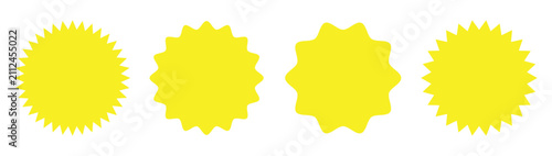 set of vibrant yellow starburst shapes and award badges on a white background,ideal use for graphic design and digital projects illustration.