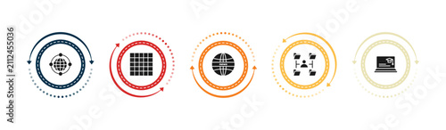 filled web icons set - world web, grid on, news, multitasking man. editable vector for web and mobile ui