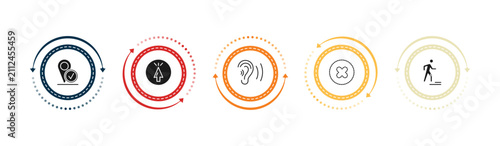filled ultimate glyphicons icons set - checked pin, mouse up arrow, ear with sound bar, dot crossed. editable vector for web and mobile ui