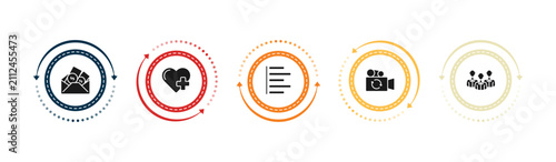 Konstfotografi filled user interface icons set - dollars in a mail, add a like, justified, switch video