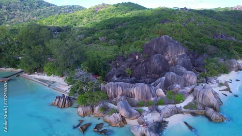 Aerial View Of Anse Source d'Argent Beach La Digue Seychelles