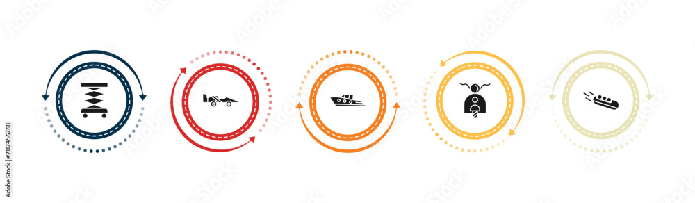 Obraz premium filled transport icons set - lifter, formula 1, yacht navigate, scooter bike. editable vector for web and mobile ui