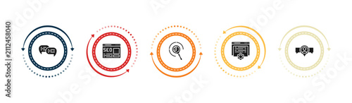 filled search engine optimization icons set - speech bubbles, home page, targeting, content. editable vector for web and mobile ui