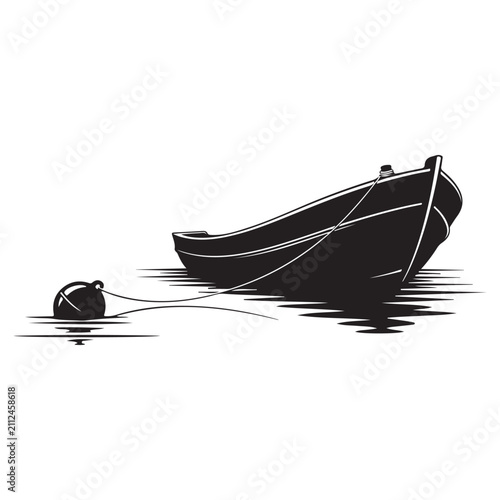 Photos Minimalist vector illustration of a small boat floating on water tied to a buoy