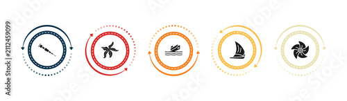 Foto filled nautical icons set - spyglass, starfish with dots, capsizing, felucca