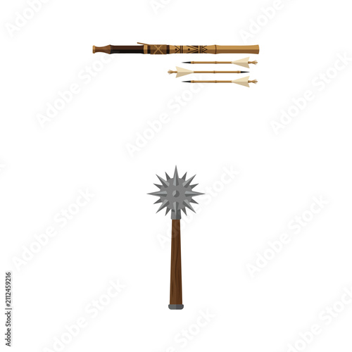 Foto Vector illustration of historical medieval weapons including a mace and a blowgu