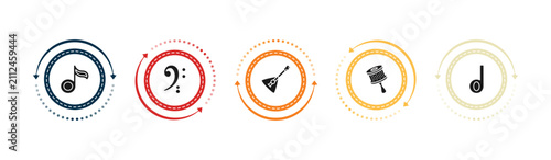 Принти на полотні filled music and media icons set - flat, octave clef, balalaika, cabasa