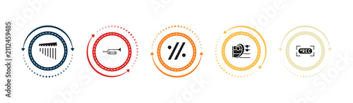 Foto filled music and media icons set - chimes, trombone, simile, bass clef