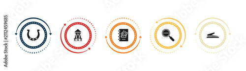 Картината върху платно filled miscellaneous icons set - horseshoes, granary, scrapbook, diminish