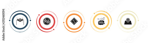 Photography filled maps and flags icons set - las vegas, crossing zone, left intersection, co2