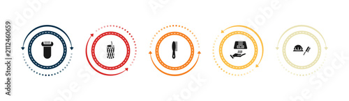 Foto filled hygiene icons set - depilator, toothpick, primp, drying hands