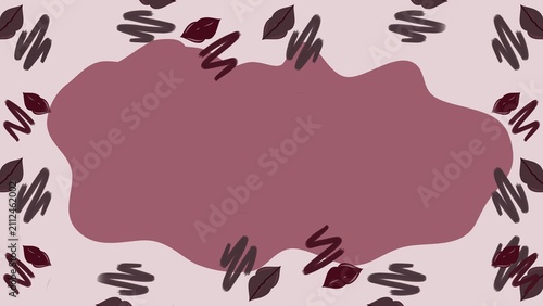 Foto Minimal boho pink background featuring hand-drawn organic shapes, sketchy lines, and maroon lips motifs framing a spacious copy area
