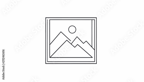 Minimalist mountain landscape line art drawing.