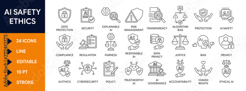 фотографія AI safety and ethics icon set vector featuring data privacy, AI governance, algo