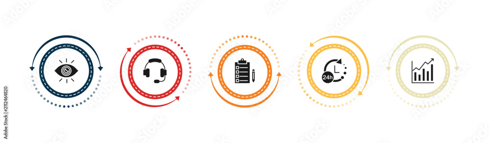 Fototapeta premium filled customer service icons set - eye, head, list, 24 hours. editable vector for web and mobile ui
