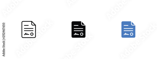Foto Document With Signature Icon In Three Color Variations Flat Design With White Ba
