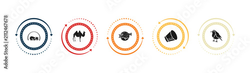 фотографія filled animals icons set - hibernation, humps, puffer fish, elizabethan collar