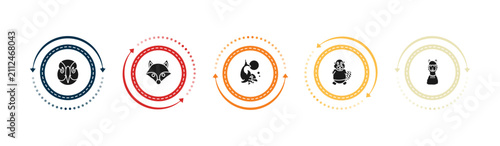 Foto filled animals icons set - deadlock, fox, dolphin jumping, beaver
